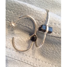 699 boucles d'oreilles anneaux tourmaline noire argent sterling 
